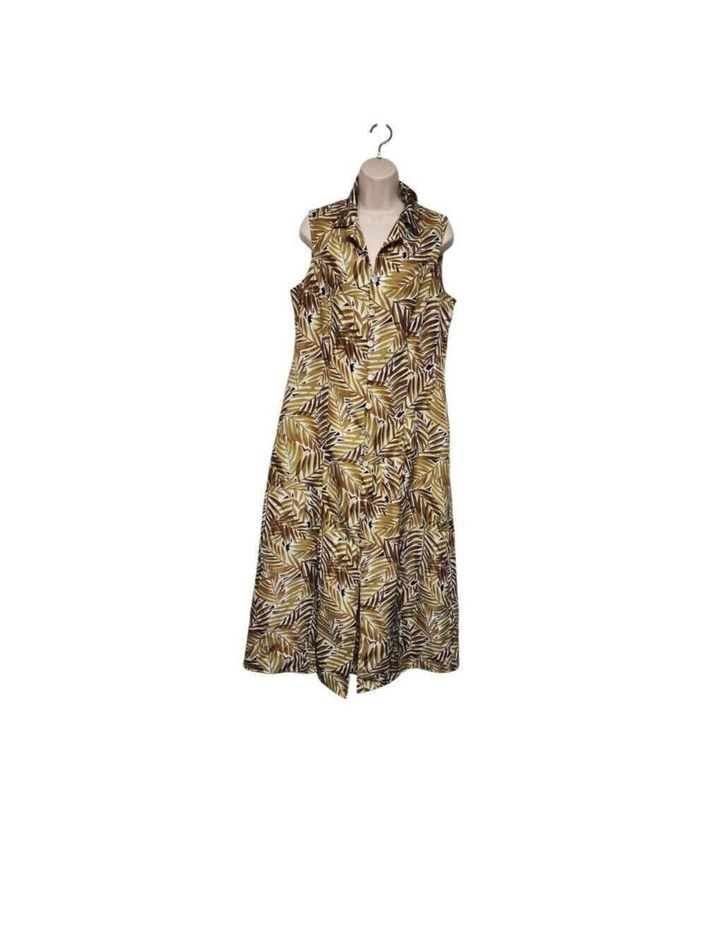 SCARLETT Multicolor Brown Sleeveless Button Front Open Back Midi Dress Size 14